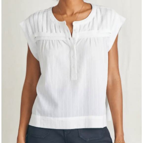 Faherty Tops - Faherty Ellsworth Pintuck Fringe Edge Top Cream White (XS)